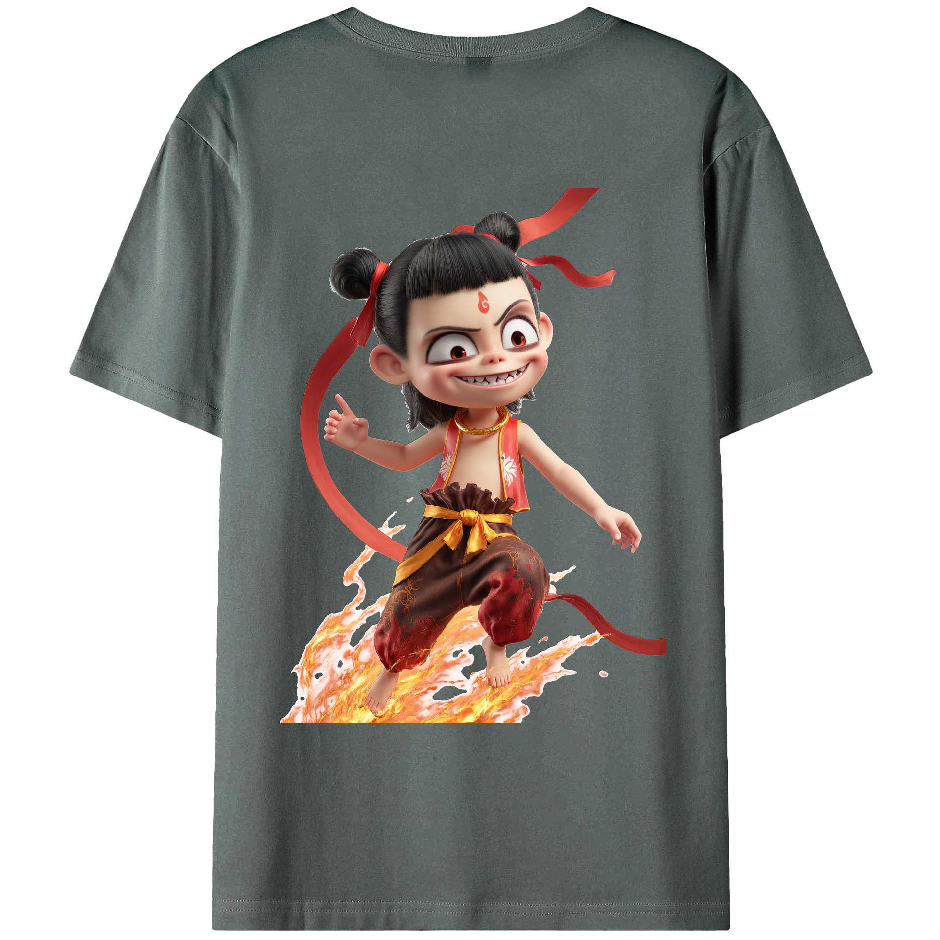 （画像用） Ne Zha 2 ナタ 魔童の大暴れ 綿100％ メンズ半袖Tシャツ（バックプリント） 通気性